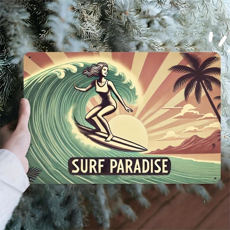 Room Decor Vintage Surf Paradise Metal Sign Retro Iron Wall Art Beach Themed for Bathroom Kitchen Dining Room Bedr