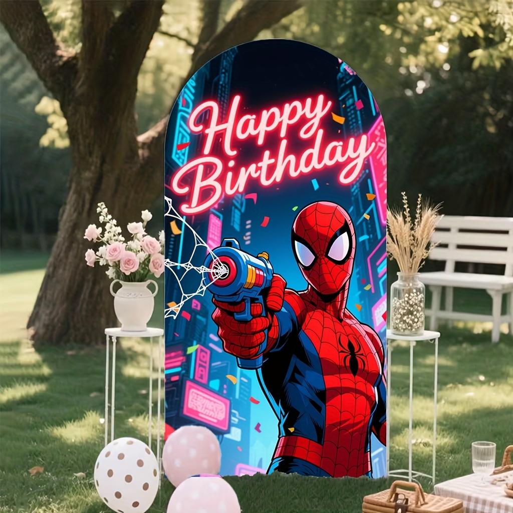 BEPAN Spiderman theme arched background customizable children's birthday party decoration background baby shower props stretch fabric
