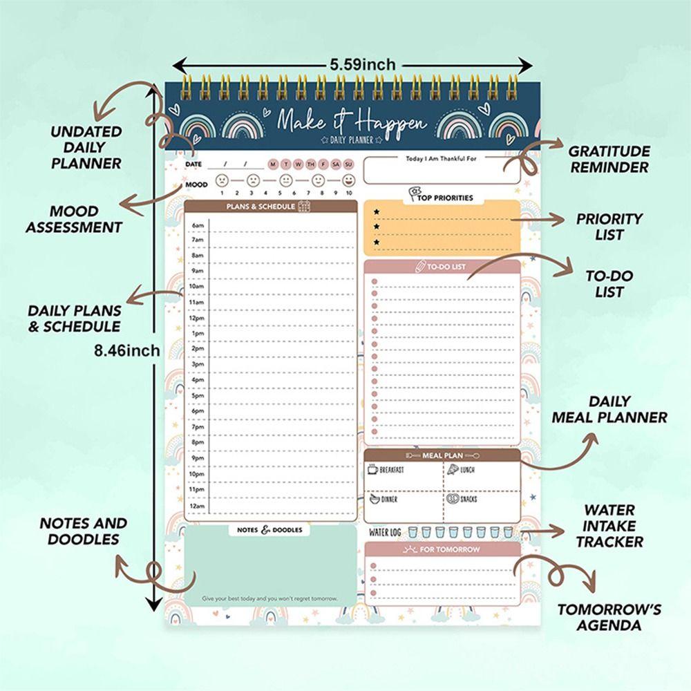 Portable To Do List Notepad Easy Tear-off A5 Agenda Planner Schedule Writing Pads Office Supplies