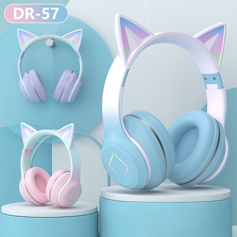 Новая Bluetooth-гарнитура DR57 с длительным сроком службы батареи, постепенно меняющейся цветовой гаммой, светящаяся беспроводная гарнитура с кошачьими ушками