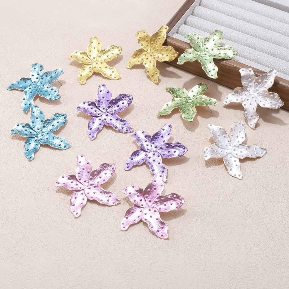 Jewelry Temperament Large Flower Earrings Fairy Luxury Enamel Earrings Elegant Alloy Ear Studs Birthday