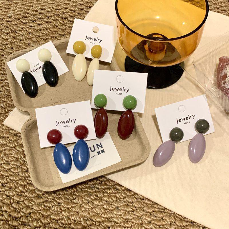 Серьги-подвески овальные «Серебряная игла» из Гонконга – Ретро, Простой, Высококлассный дизайн для женщин