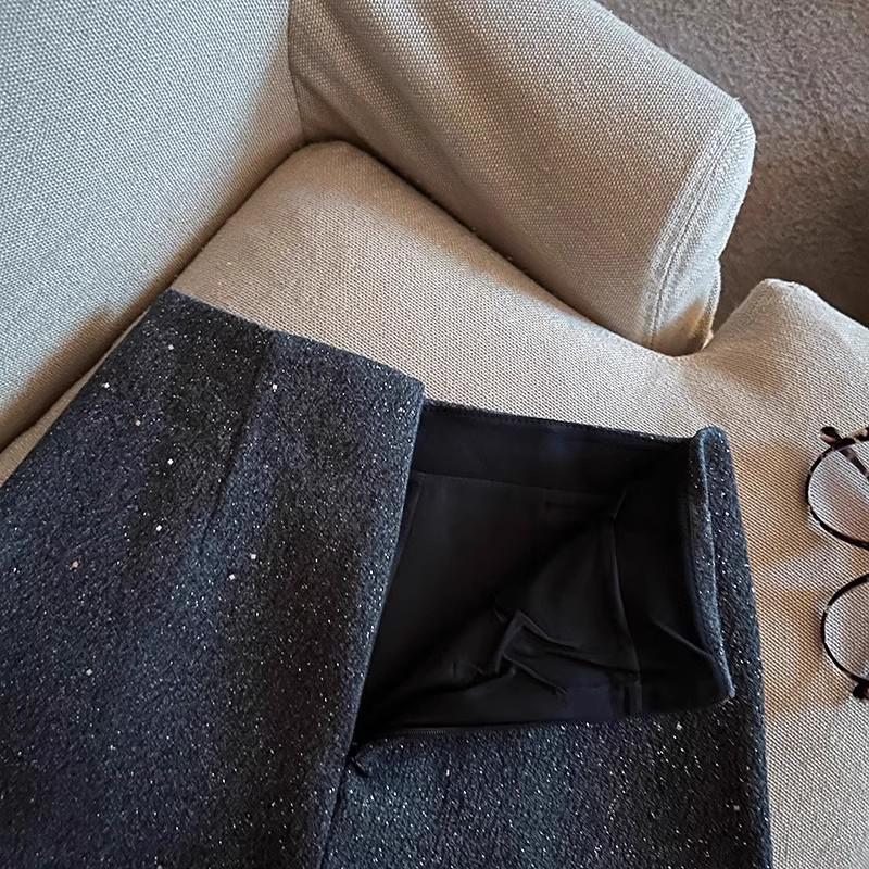 Women's Black Wool A-Line Shorts - 2024 Autumn/Winter Casual Wide-Leg Style