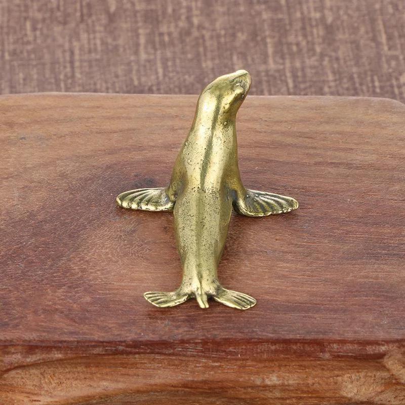 Cute Antique Antique Vintage Fun Seal Antique Brass Handle Creative Solid Copper Handicraft Collectible Ornaments