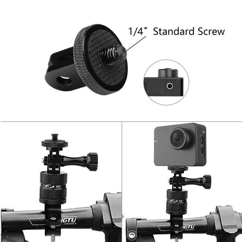 360 Degrees Rotary Aluminum Bike Bicycle Handlebar Mount for Gopro Hero 13 12 11 10 9 4Session 1/4 Screw Action Camera Mounting