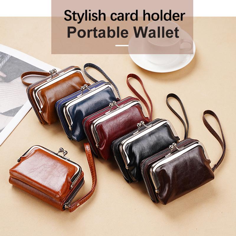 New Women's Wallet Wrist Strap Short Retro Style Coin Change Storage Bag Portable Mini Card Holders Zipper Money Clip