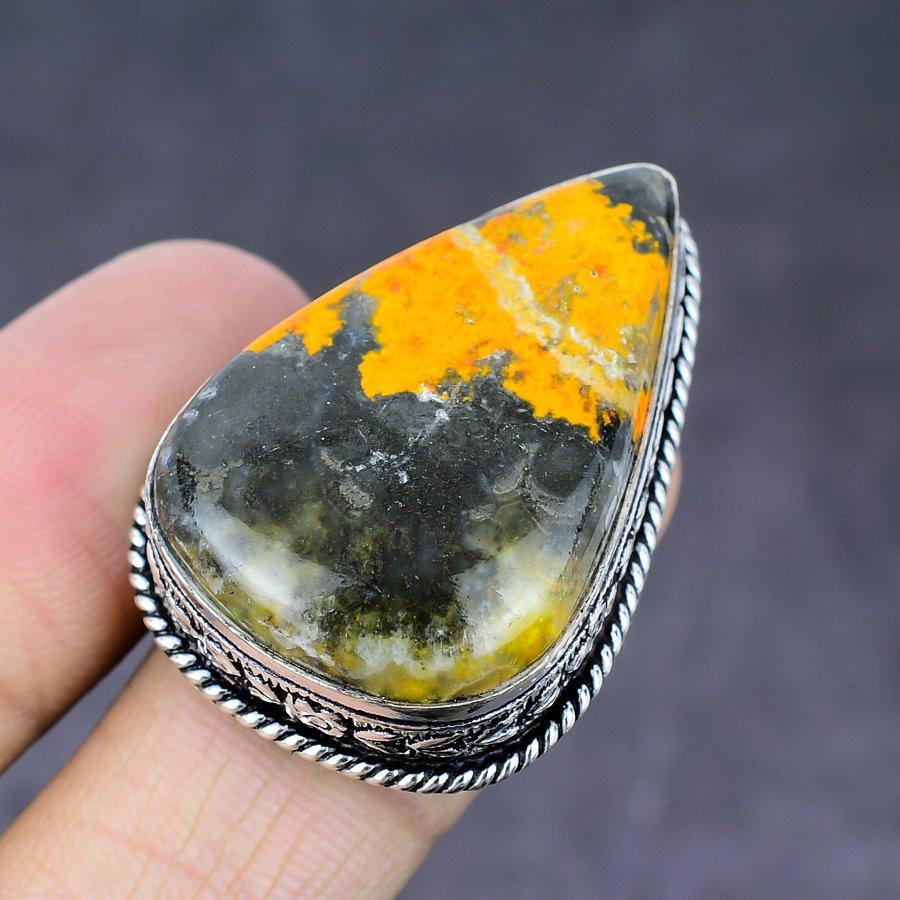 Bumblebee Jasper Gemstone Handmade 925 Sterling Silver Gift Ring Size 8.5 h0W92