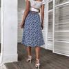 Летняя женская юбка миди с высокой талией, синяя винтажная полуюбка с цветочным принтом