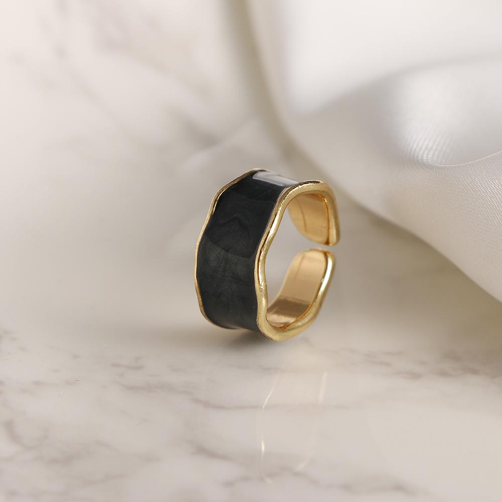 Винтажное кольцо с золотой оправой и капельной глазурью, девчачье темпераментное кольцо с золотым мраморным узором, регулируемое открывающееся кольцо