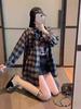 Клетчатая рубашка, украшенная стразами: Женский модный свободный кардиган с длинным рукавом для весны и осени.