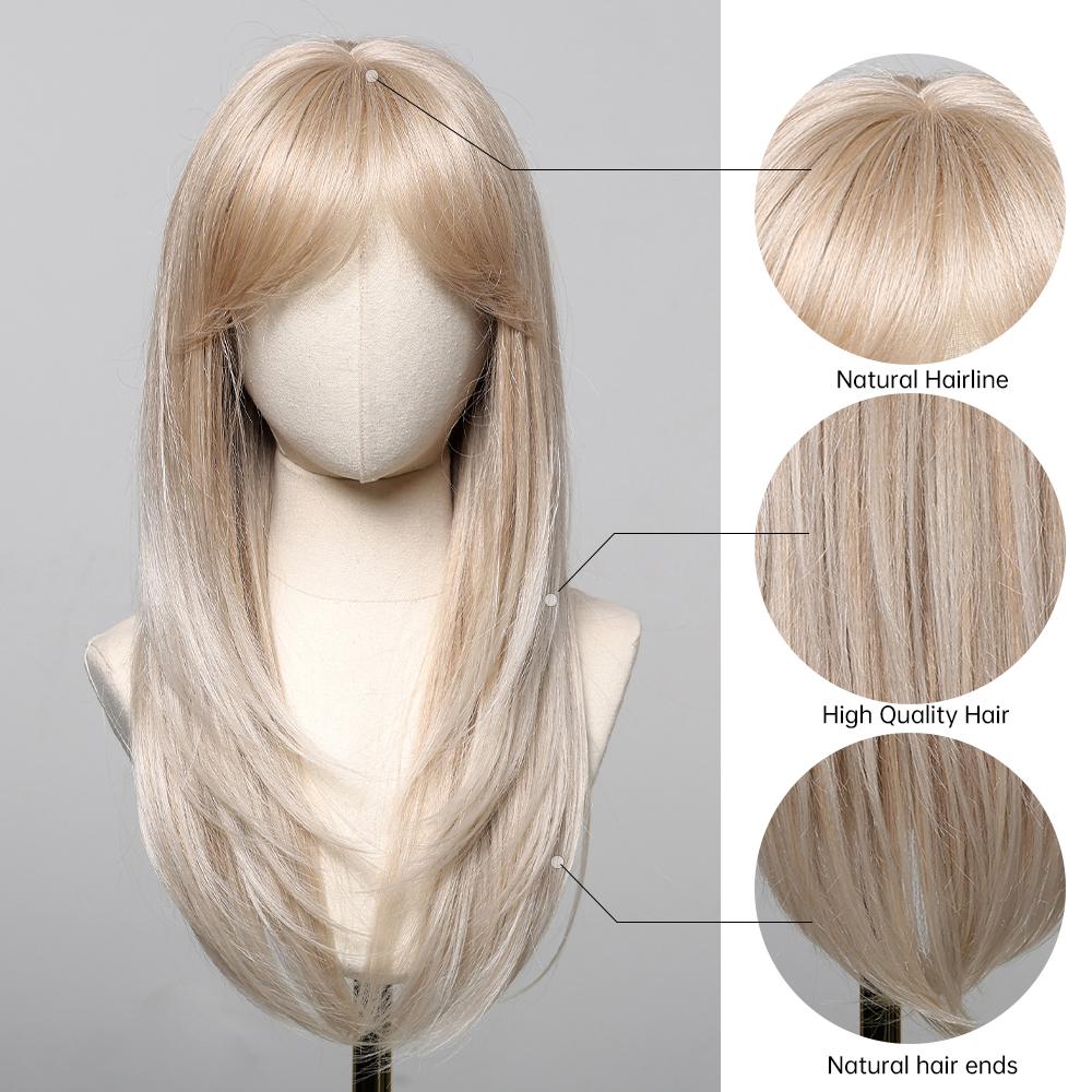 ALAN EATON Светлые многослойные синтетические парики с челкой, длинный прямой парик для женщин и девочек, мягкие натуральные волосы для ежедневного ношения, термостойкий парик