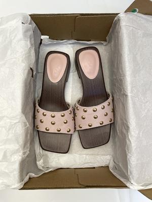 Женские сандалии с заклепками, женские сандалии на квадратном каблуке, элегантные летние шлепанцы для улицы из искусственной кожи, женские шлепанцы, женские сандалии