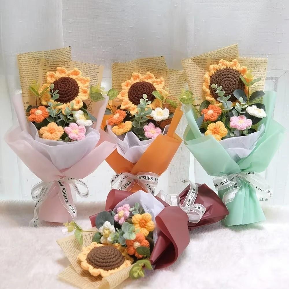 Crochet Knitted Flowers Bouquet Handmade Bouquet Arrangement Crochet Bouquet Artificial Flowers Handmade Sunflower Birthday