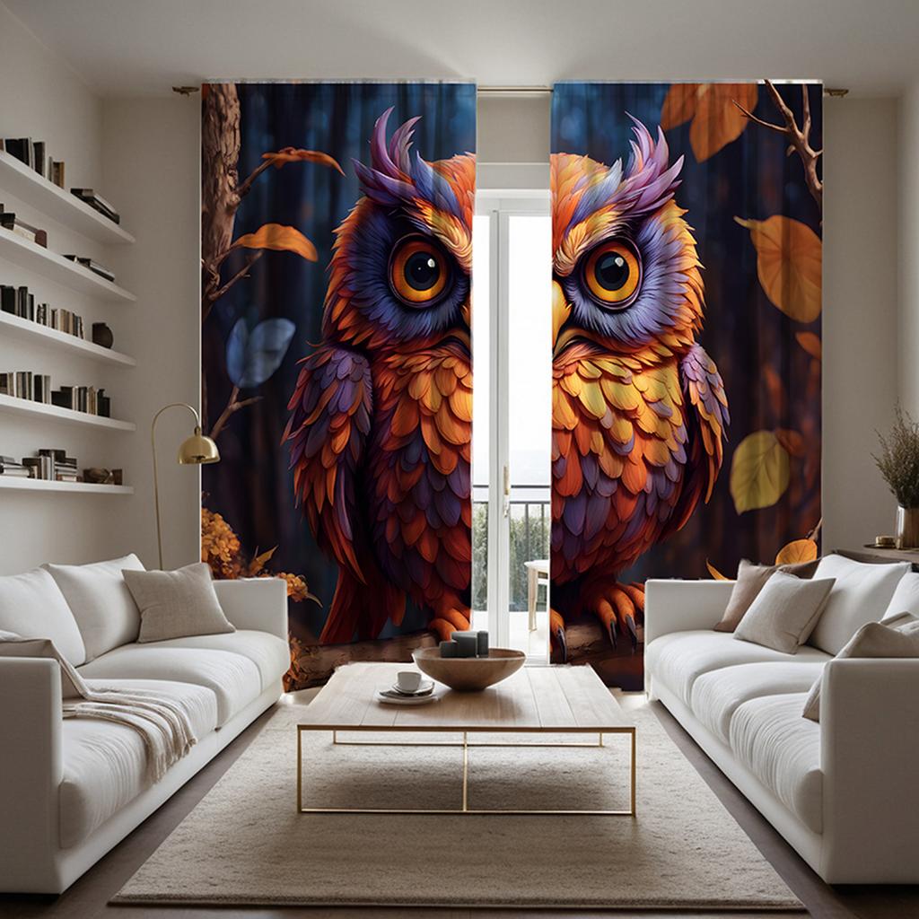 Комплект из 2 предметов HD Сова в лесу декоративная занавеска Цветная завязка цифровая печатная занавеска Украшение дома стиль Украшение гостиной ро