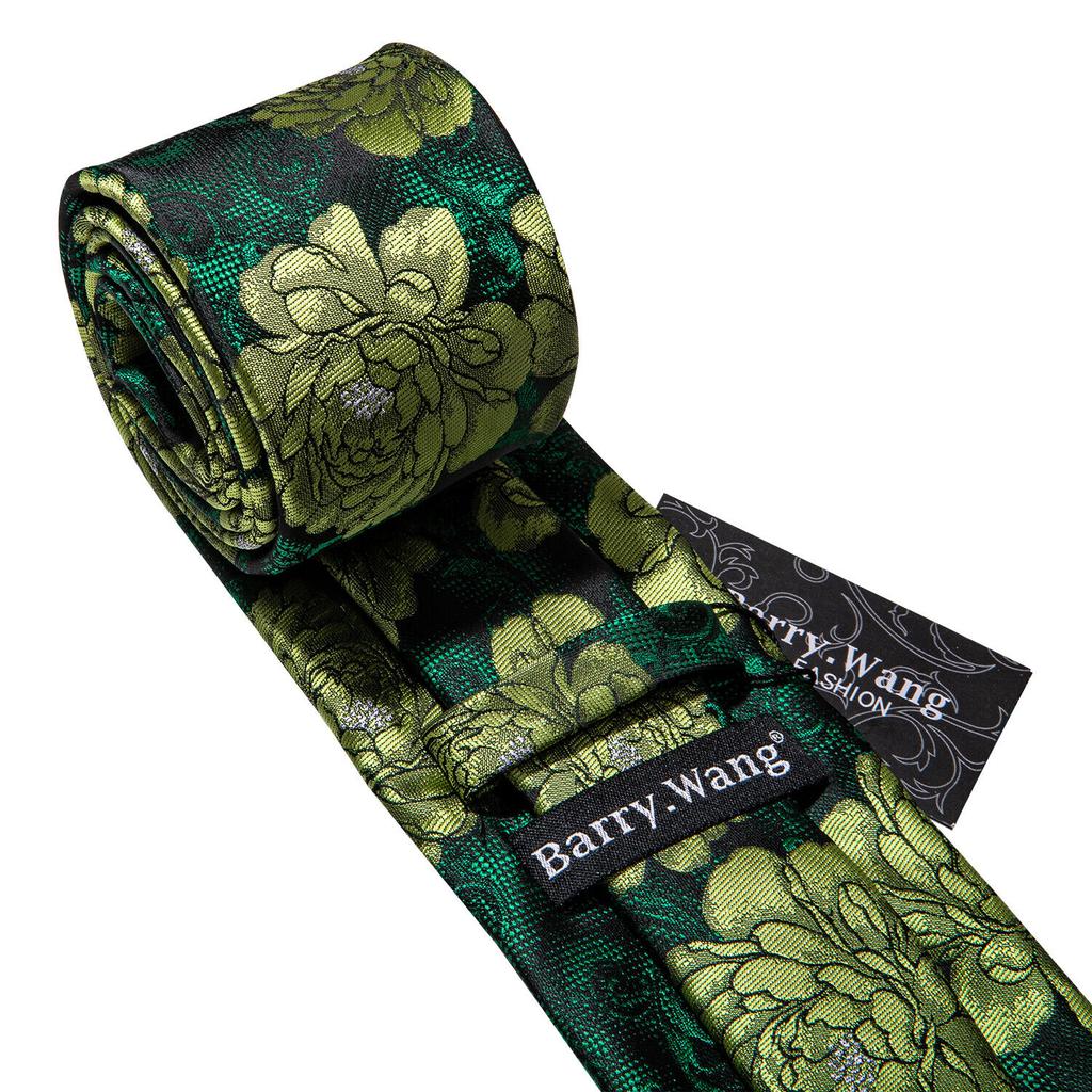 Barry.Wang Галстук, носовой платок, набор запонок, темно-зеленый, лимонно-желтый, с большими лепестками, жаккардовый тканый свадебный вариант