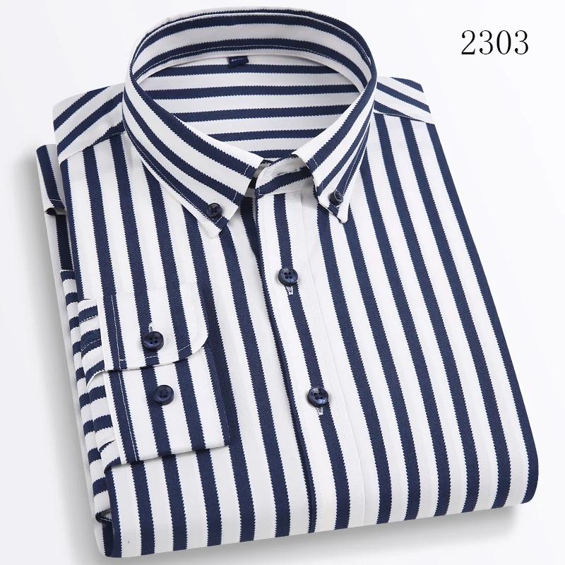 Men's Long Sleeve Casual Shirts No Iron Striped Button Up Square Collar Soft Skin New Style Daily Business Dress Shirts Clothing