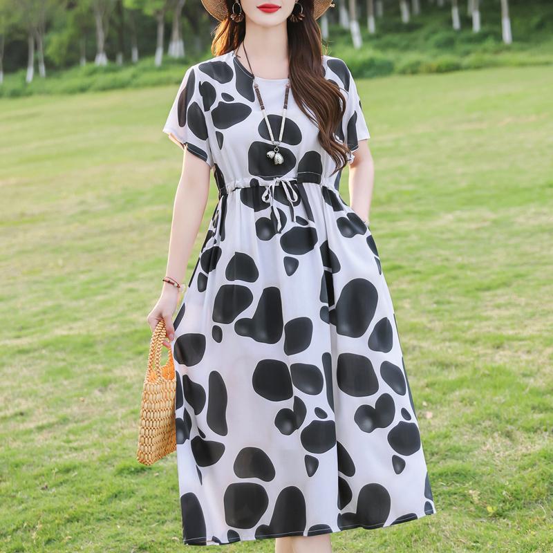 Женское длинное платье больших размеров, летнее платье с коротким рукавом и винтажным принтом для женщин
