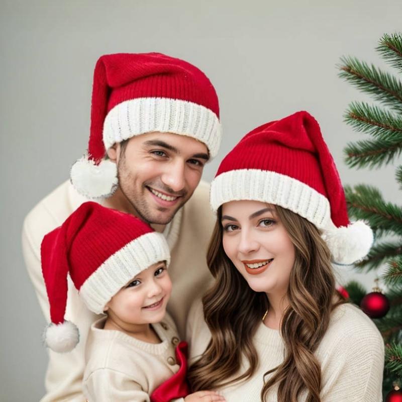 Рождественская теплая вязаная шерстяная шапка зимняя красная шапка Санты праздничное платье родитель-ребенок шерстяная шапка