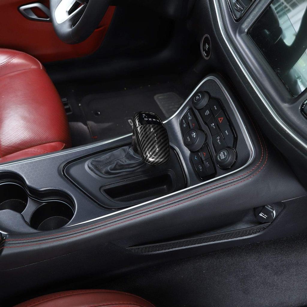 Voodonala For Challenger Charger ABS Carbon Fiber Gear Shift Shifter Knobs Cover Trim For 2015-2025+ Dodge Challenger Charger 2018-2025+ Durango