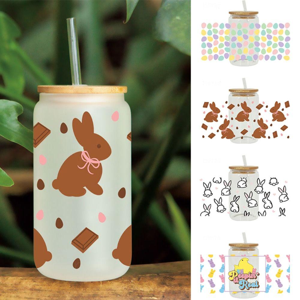 Easter Theme Cup Wraps Iron on Transfer Cup Stickers New UV DTF Transfer Sticker  16OZ Glass Cups
