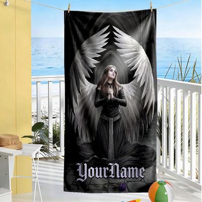 Gothic Illustrations Customizable Name Beach Towel Quick-Dry Soft Microfiber Perfect for Traveling Yoga Camping and Swimming