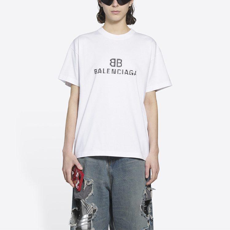 Balenciaga Женская футболка Bb Pixel Средняя посадка Белый 612965TKVI79040