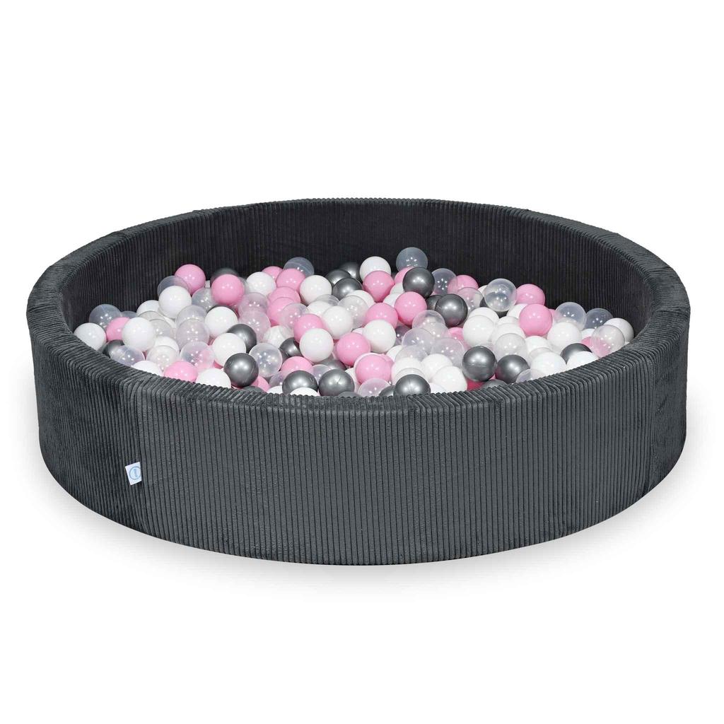 Dry pool 130x30 Corduroy Graphite 600 balls: transparent, white, silver, powder pink