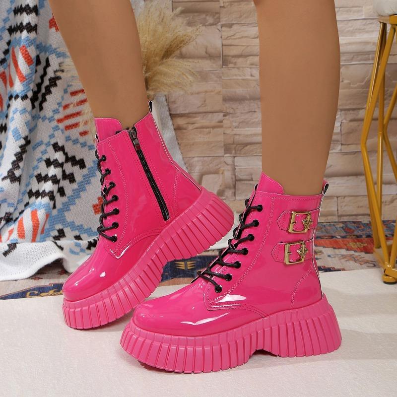 Женская обувь на шнуровке, женские ботинки до середины икры, классические, современные ботинки, женские, с пряжкой, круглым носком, молнией, на среднем каблуке, туфли без застежек для женщин