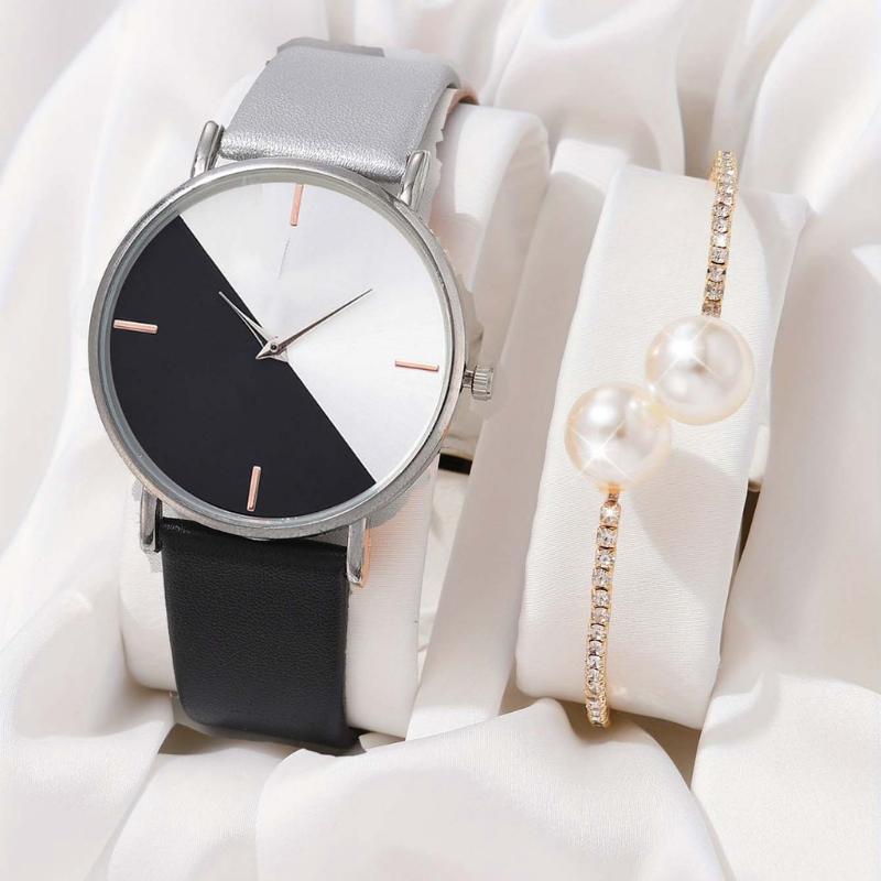 Женские двухцветные наручные часы Geneva Matching Ultra-thin Quartz Wristwatches