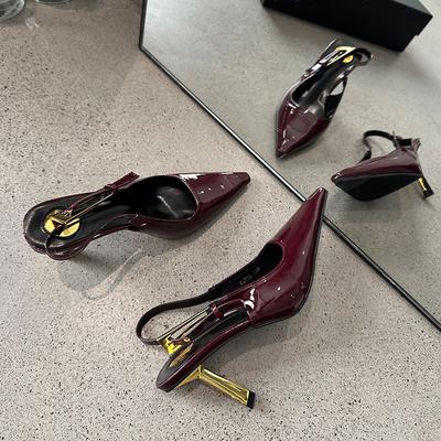 Металлические каблуки Женские туфли-лодочки Остроносые Женские Слингбэки Ремешок с пряжкой Обувь для вечеринки Платье Женские туфли на высоком каблуке