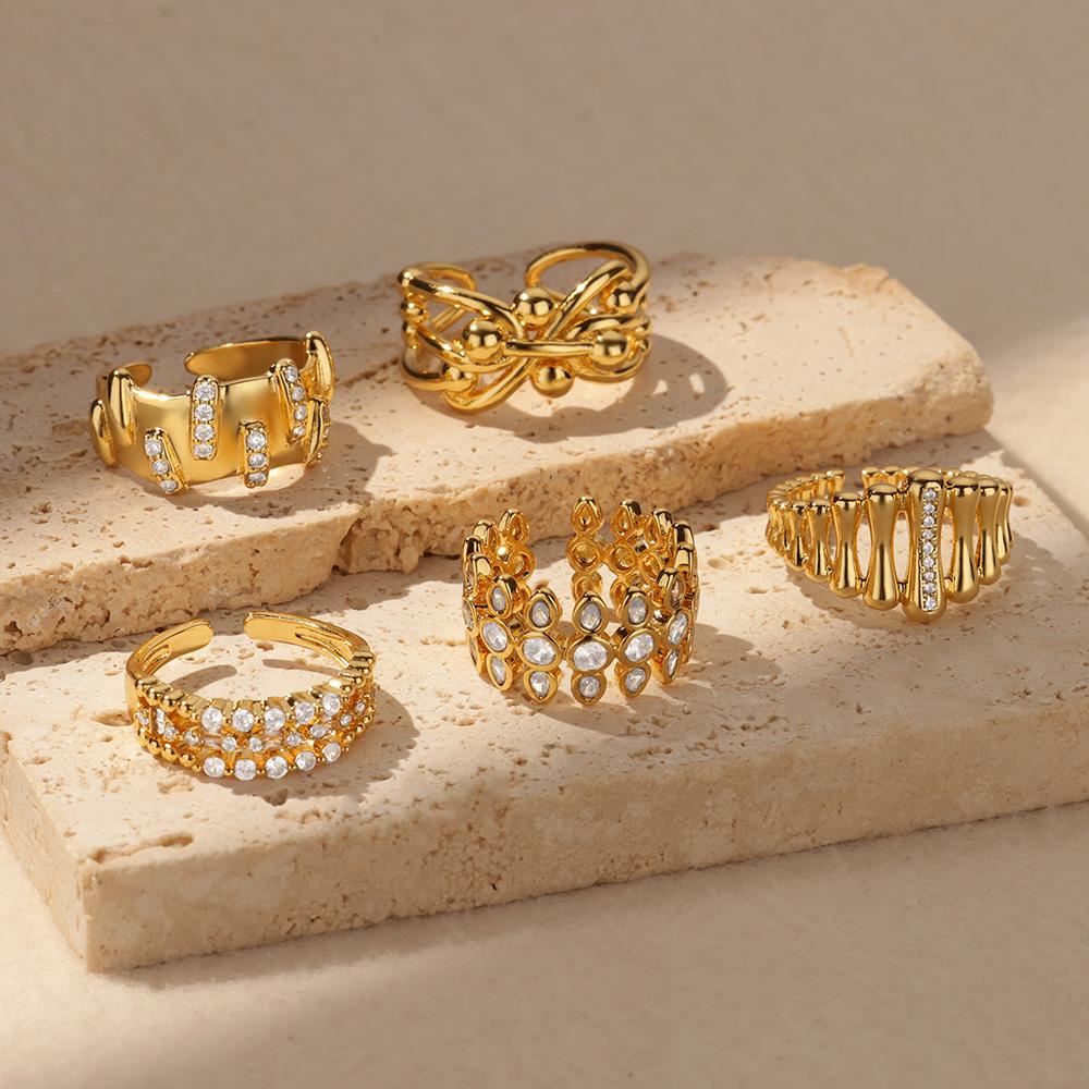 Zircon Geometric Ring For Women Gold Color Openning Stainless Steel Ring Wedding Waterproof Jewelry Gift Anillos Mujer