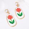 Simple, Fashionable, Fresh and Sweet Alloy Printed Flower Imitation Pearl Pendant Geometric Earrings, Versatile for Commuters