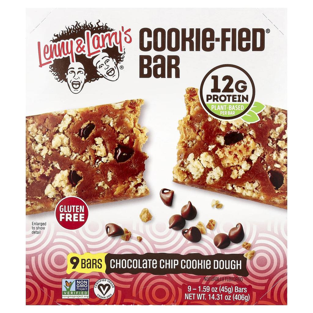 Lenny & Larry's Cookie-Fied® Bar, Chocolate Chip Cookie Dough, 9 Bars, 45g (1.59oz) Each