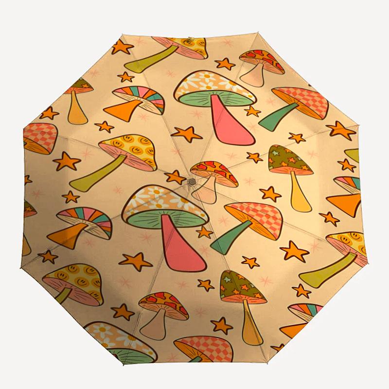 1pc Mushroom Pattern Automatic Open/Close Umbrella, Portable Folding Umbrella for Travel, Themed Events088