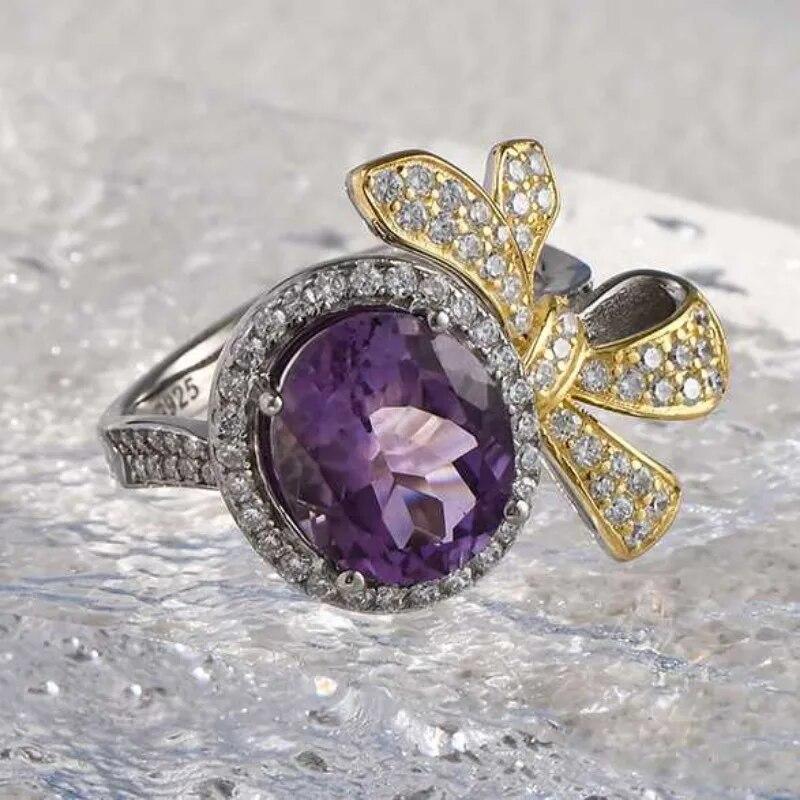 Sace Gems Роскошные кольца из стерлингового серебра 925 пробы с изменяемым размером, кольца с натуральным аметистом для женщин, обручальные, коктейльные, вечерние, изящные ювелирные изделия, подарок