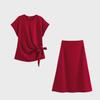 Women's Round Neck Knitted Top + A-Line Skirt Set
