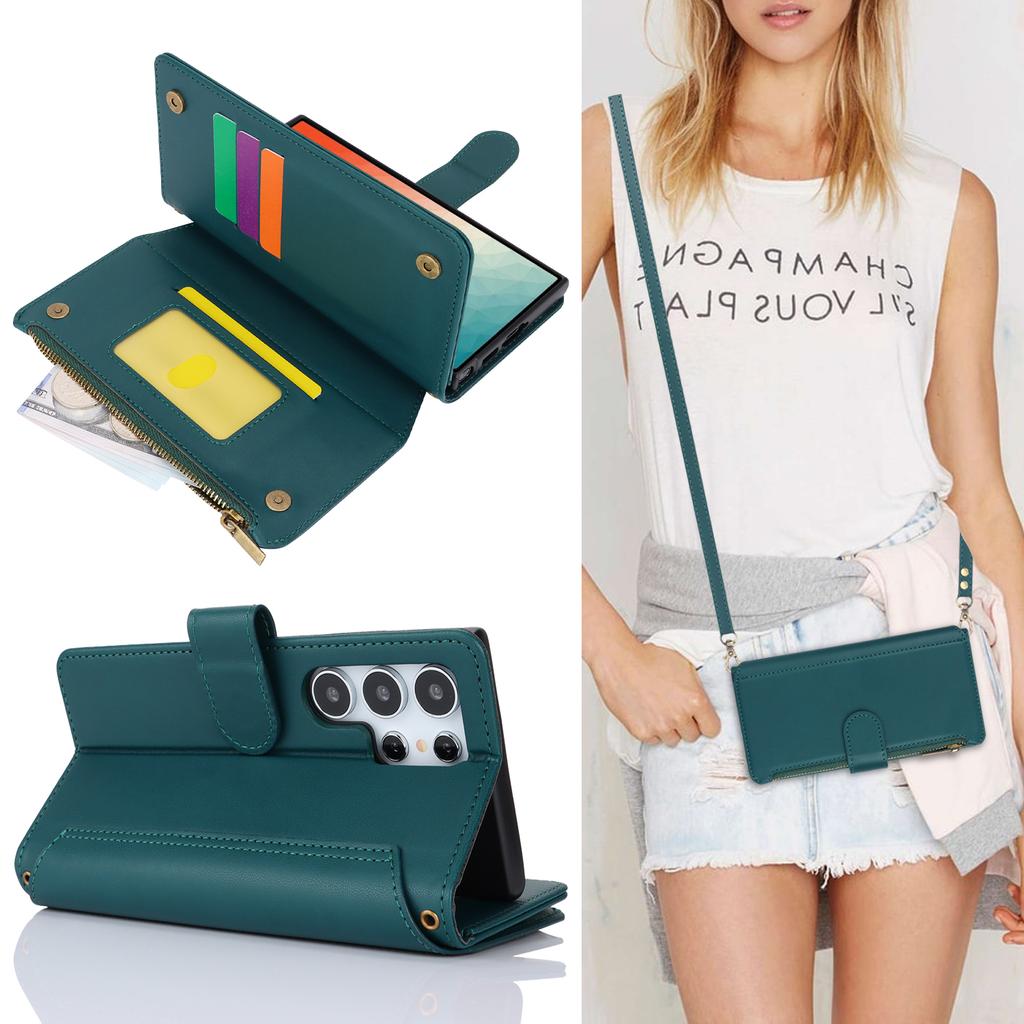 Держатель для карт с блокировкой RFID, мягкий чехол из искусственной кожи, магнитный ремешок с застежкой-молнией, защитный чехол для iPhone 16, 15, 14, 13, 12 Pro Max, Samsung Galaxy