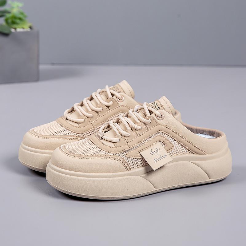 Женские летние полутапочки без застежек с закрытым носком из дышащей ткани и толстой подошвой — новинка 2025 года, легкий дизайн из белой сетки.