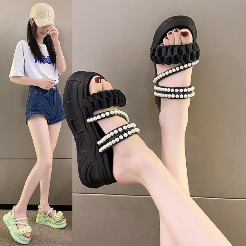 Модные сандалии Fairy Style Pearl Two Wear, модные универсальные тапочки из бисквита на толстой подошве для внешнего ношения, размер плюс 40