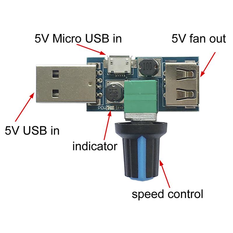 Контроллер скорости вращения вентилятора USB DC 4 В-12 В 5 Вт Многоскоростной бесшумный вспомогательный охлаждающий инструмент