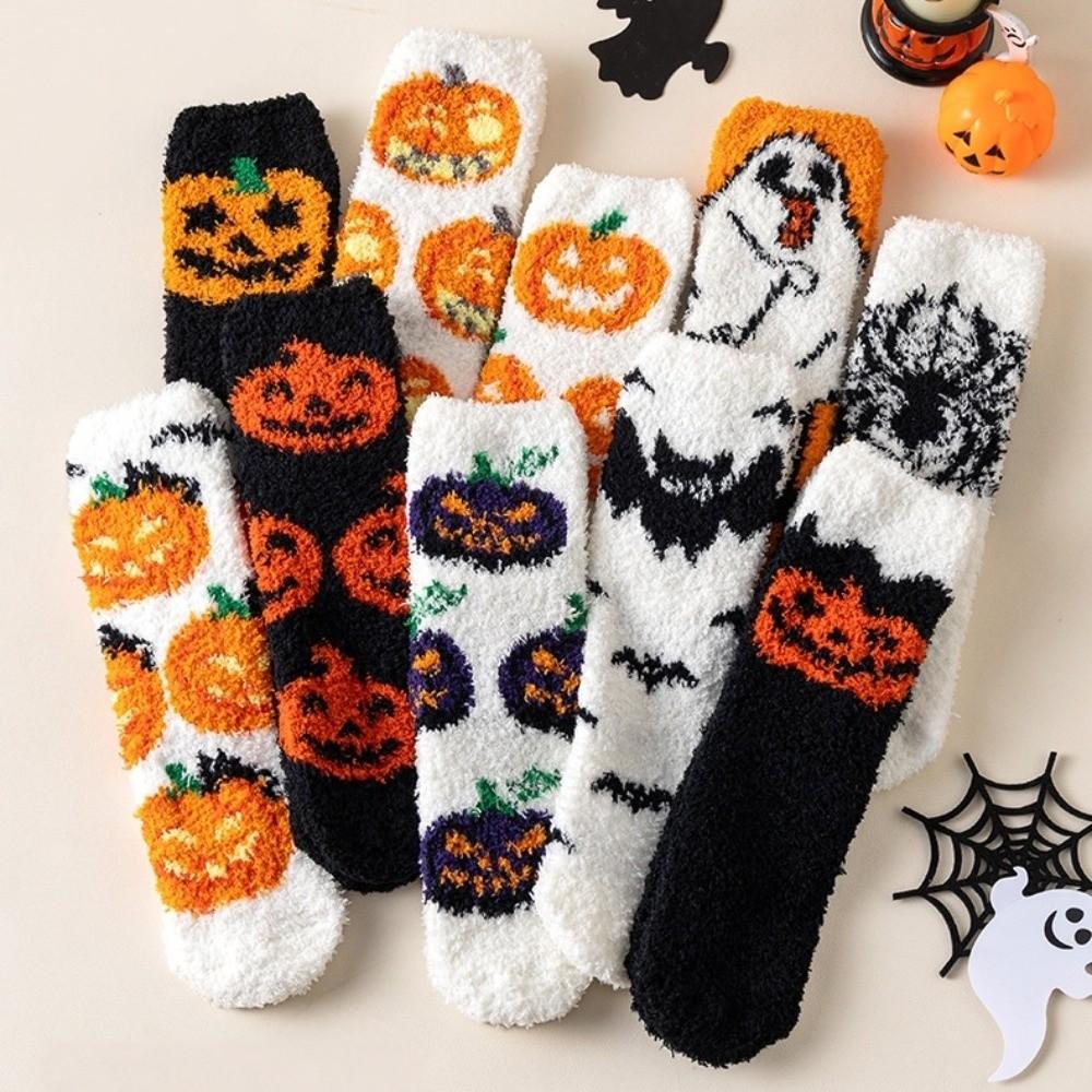 Soft Halloween Socks Elastic Winter Floor Socks Bat Coral Fleece Socks Hallowmas Gift