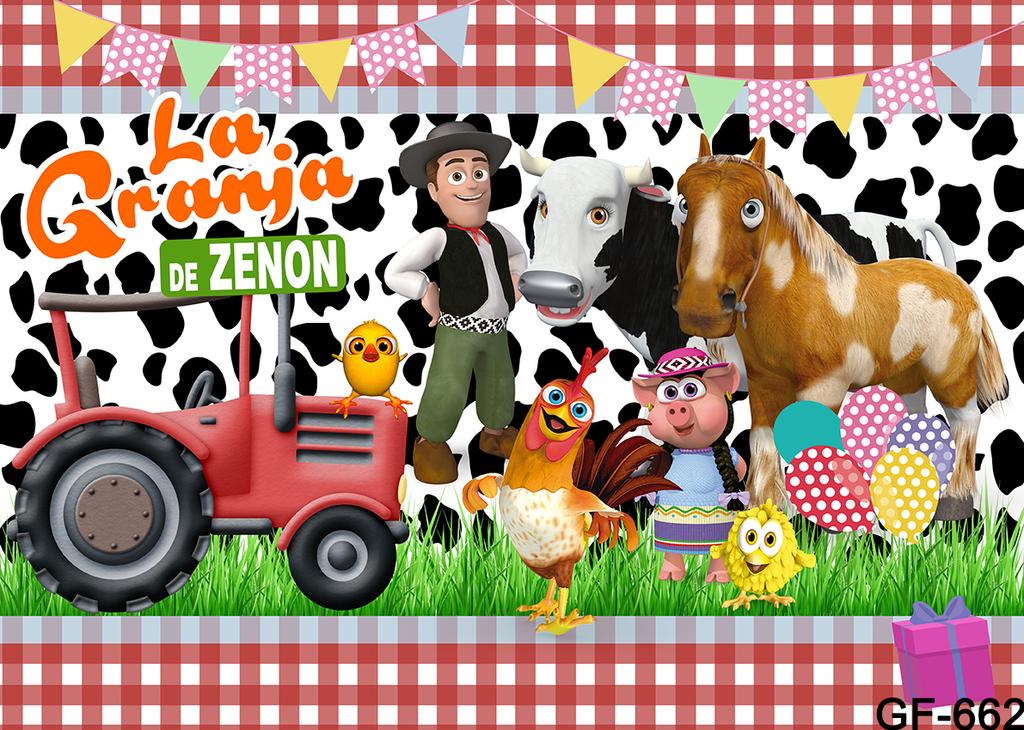 Индивидуальный фон La Granja De Zenon для детского 1-го дня рождения, фотостудии, зеленая трава, ферма, амбар, животные, трактор, фотофон