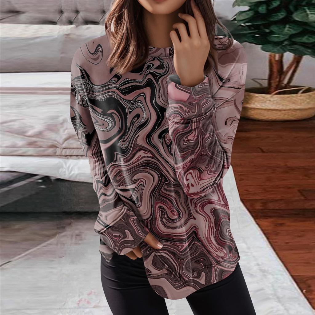 Women's Round Neck Tops Cotton Women's Casual Fashion Floral Print  Long Sleeve O-Neck Pullover Top Blouse
