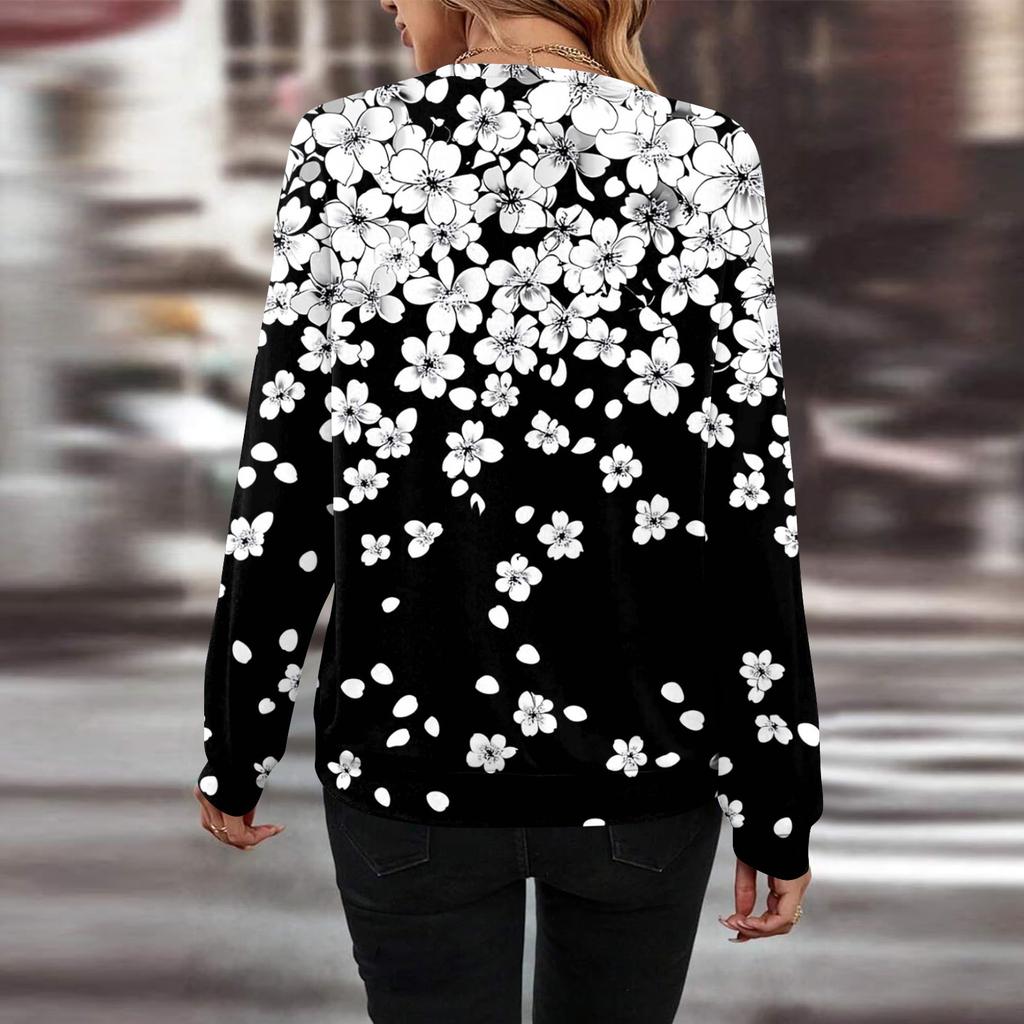Women Casual Long Sleeve Basic Quarter Zipper Print Flowers Pullover Sweatshirts Casual Top Fall Clothes