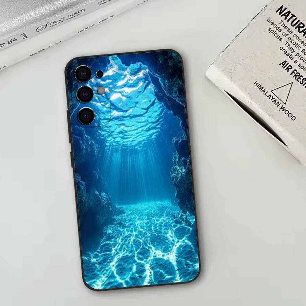 Текстура подводного мира Чехол для телефона Черный Силикон Мягкий Для Samsung S25,S24,S21,S22,S23,S30,Ultra,S20,Plus,Fe,Lite