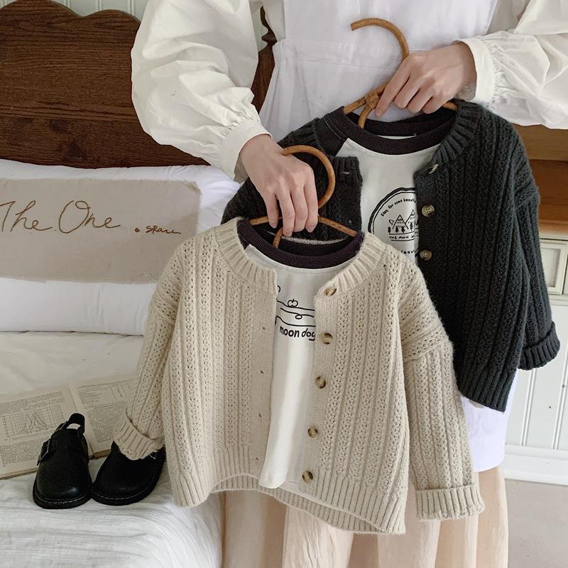 Children's Autumn Sweater Jacket Boy's Sweater Cardigan Knitted Sweater Girl's Children's Spring and Autumn Western Style Top Beige Jacket