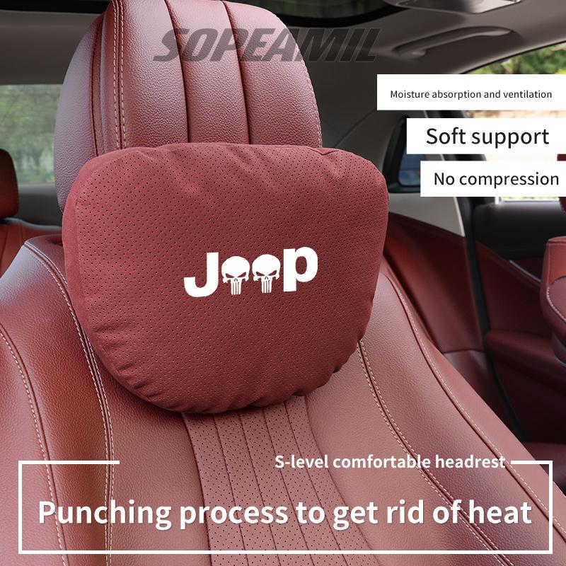 Car Suede Headrest Pillow For Jeep Compass Gladiator Patriot Commander Wrangler JK JL Grand Cherokee Renegade Seat Waist Cushion ALQ1