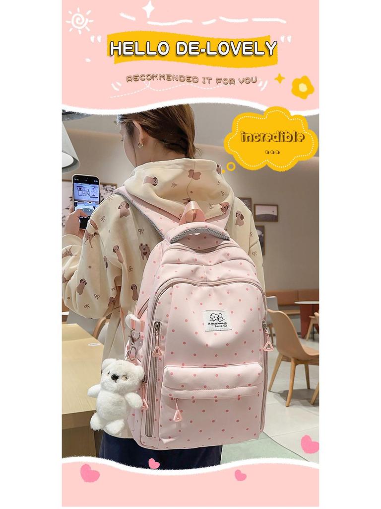 Рюкзак в горошек для студентов: Большая вместимость, Повседневный, для школы и прогулок