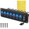Панель переключателей DaierTek 7 Gang Rocker Switch Panel Marine Boat Switch Panel Waterproof с зарядным устройством USB и вольтметром для вертикального грузовика UTV