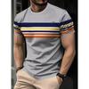 Summer Striped Printed Men's T-shirt Fashionable Casual Round Neck Short Sleeved Top Simple Daily Men's Breathable Sports T-shirt